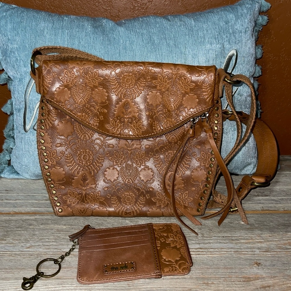 The Sak tooled leather crossbody bag and wallet set